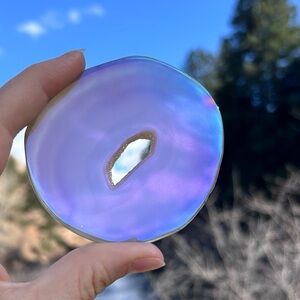 Angel Aura Iridescent Druzy Banded Agate Crystal Geode Slice